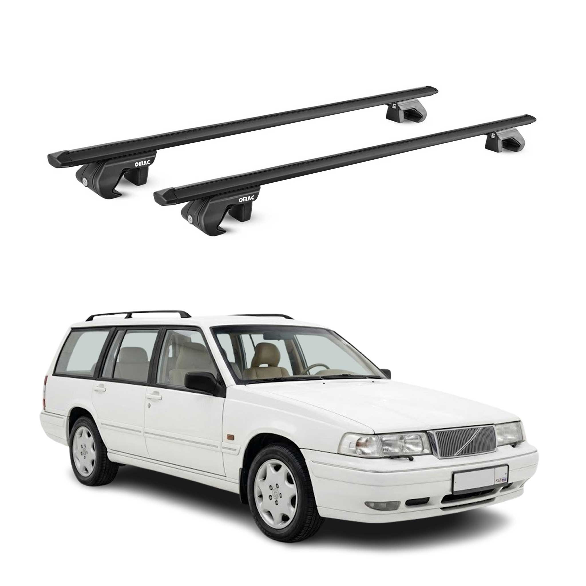 Barres de toit transversales ABE pour Volvo 960 Break 1990-98 Aluminium Noir 2x