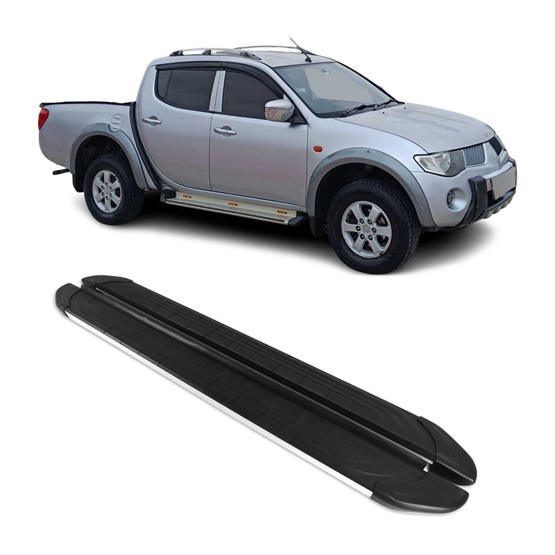 Marchepieds Latéraux pour Mitsubishi L200 DoubleCab 2005-14 Alu Gris Noir L2