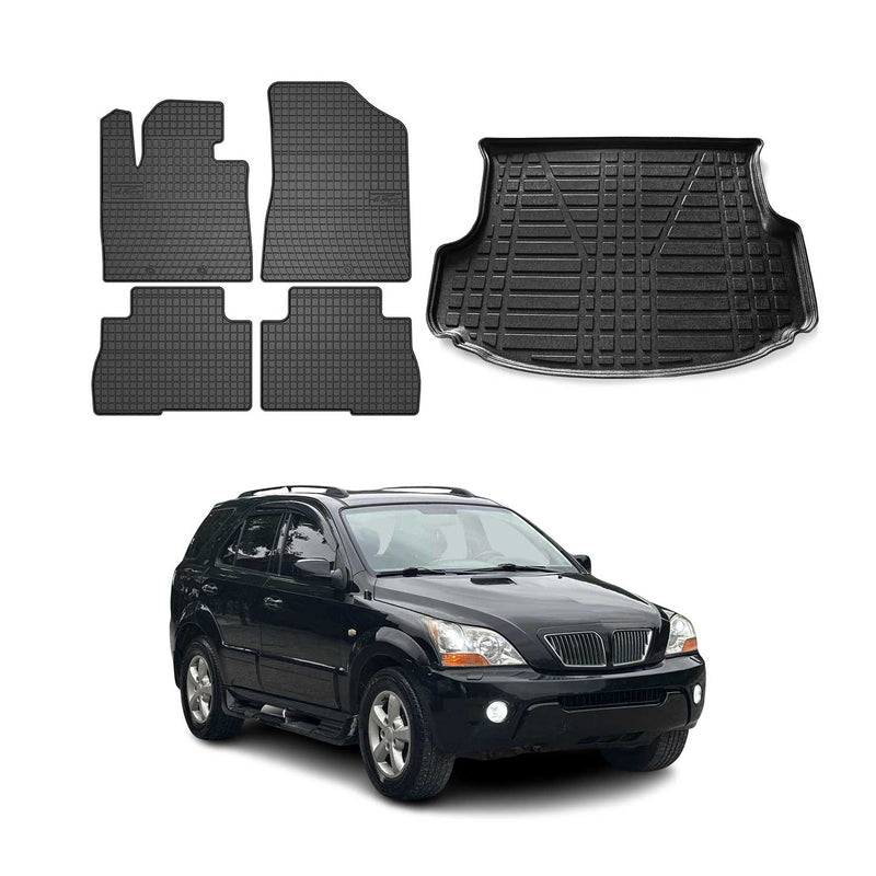 Kit Tapis de sol et coffre pour Kia Sorento Lift 2009-2014 TPE Noir