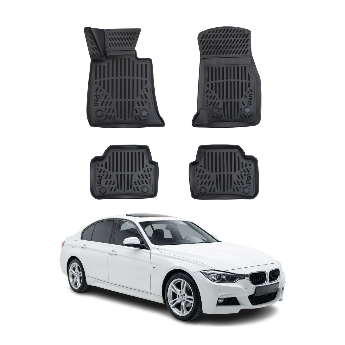 Tapis de sol pour BMW 3 Série E46 / E90 / F30 1997-2019 Noir 3D en TPE 4Pcs