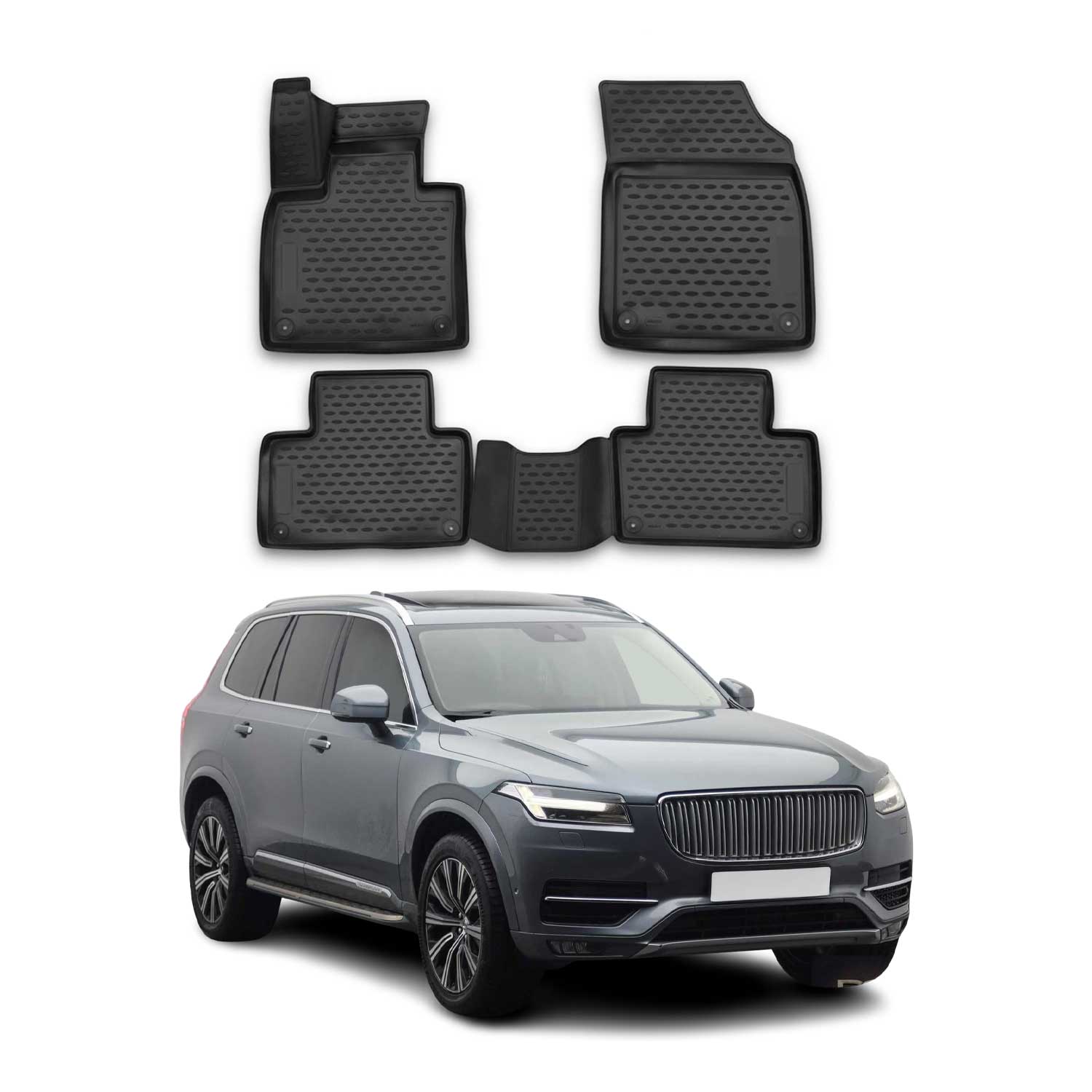 OMAC Tapis de sol pour Volvo XC90 2014-2024 en caoutchouc Noir