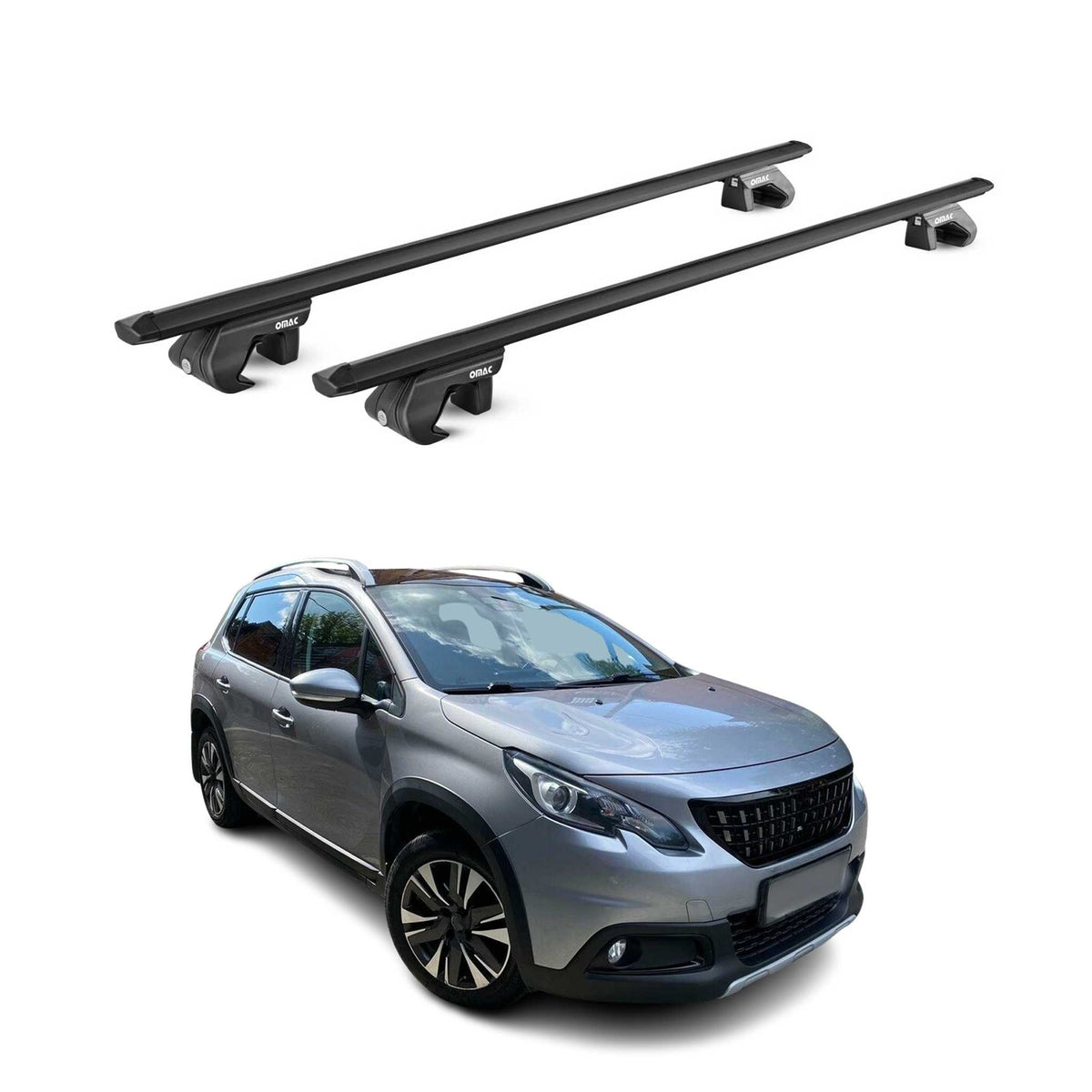 Barres de toit transversales pour Peugeot 2008 2013-2019 Alu Noir 2 pièces ABE