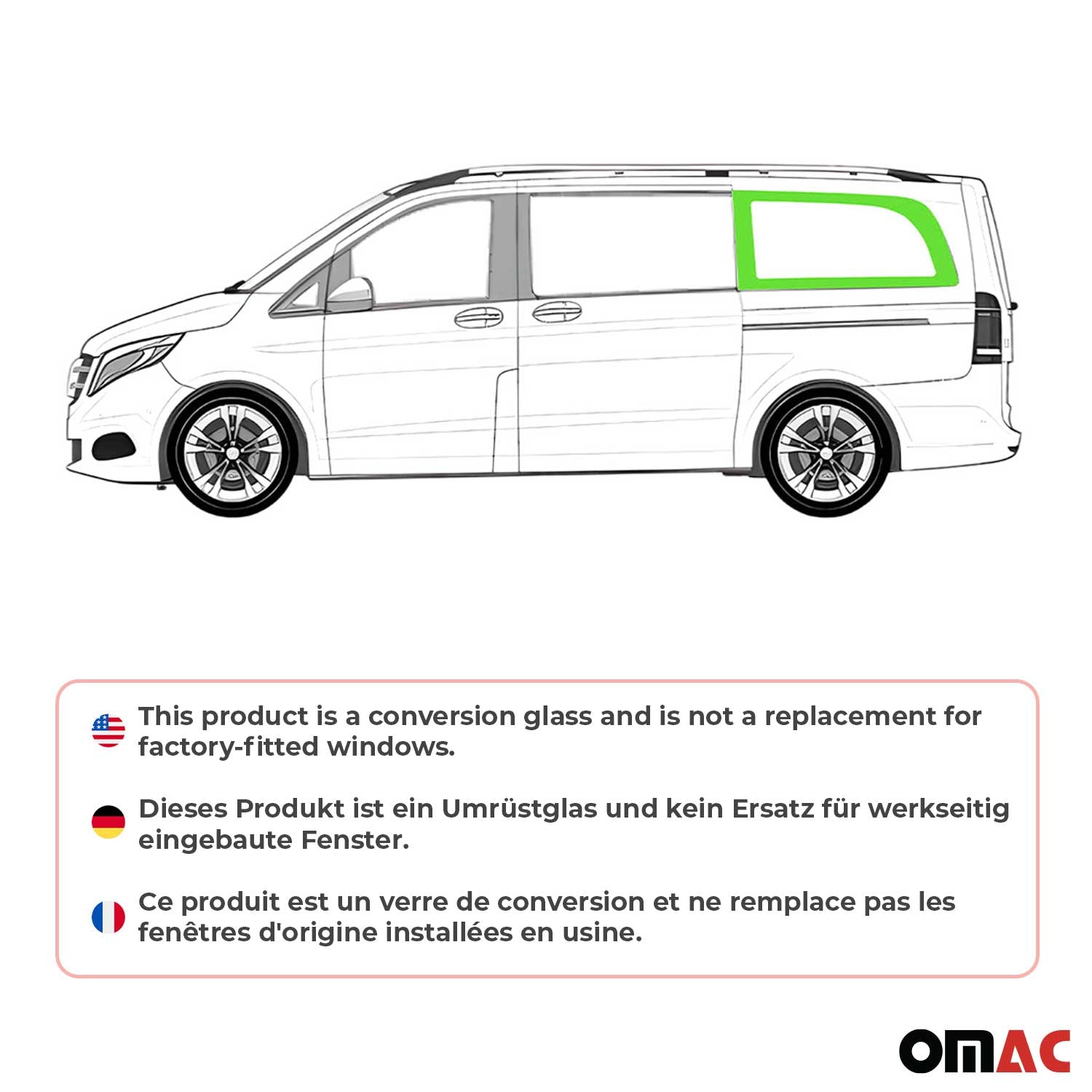 Vitre de Porte pour Mercedes Vito W447 2014-2026 L3 Arrière Gauche Verre fixe