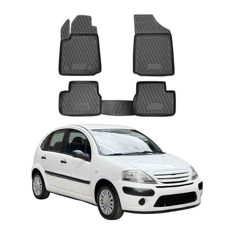 OMAC Tapis de sol pour Citroen C3 2002-2009 sur mesure en caoutchouc Noir