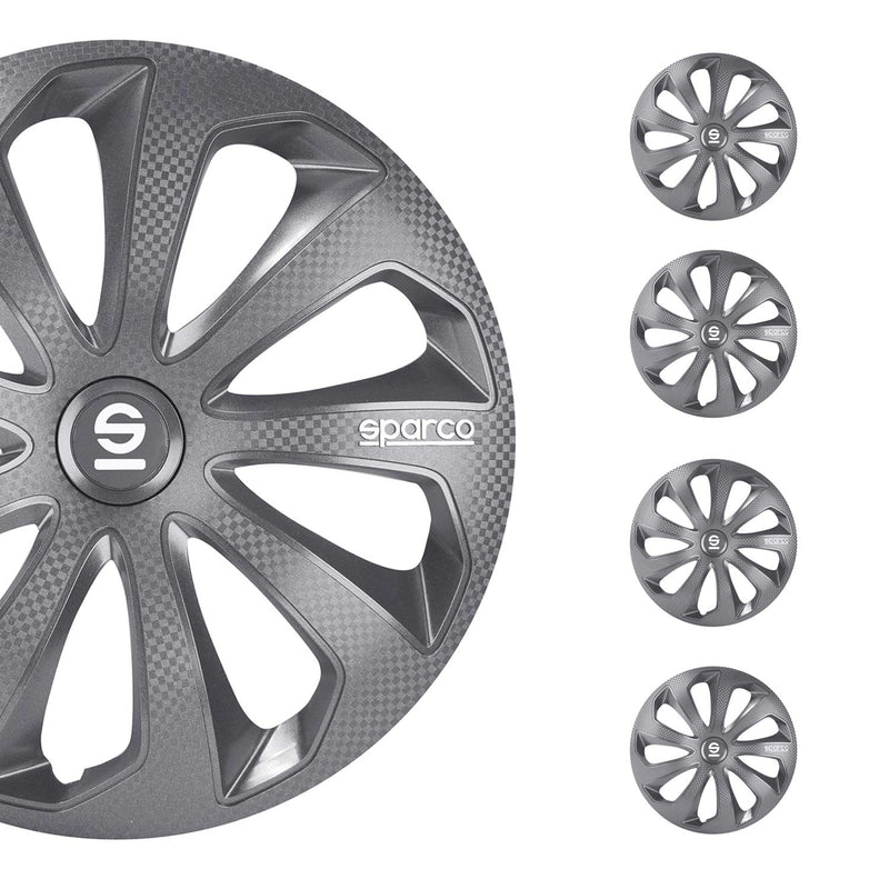 SPARCO Jeu Enjoliveurs de Roues 14 Pouces Gris Carbone en ABS 4 piéces