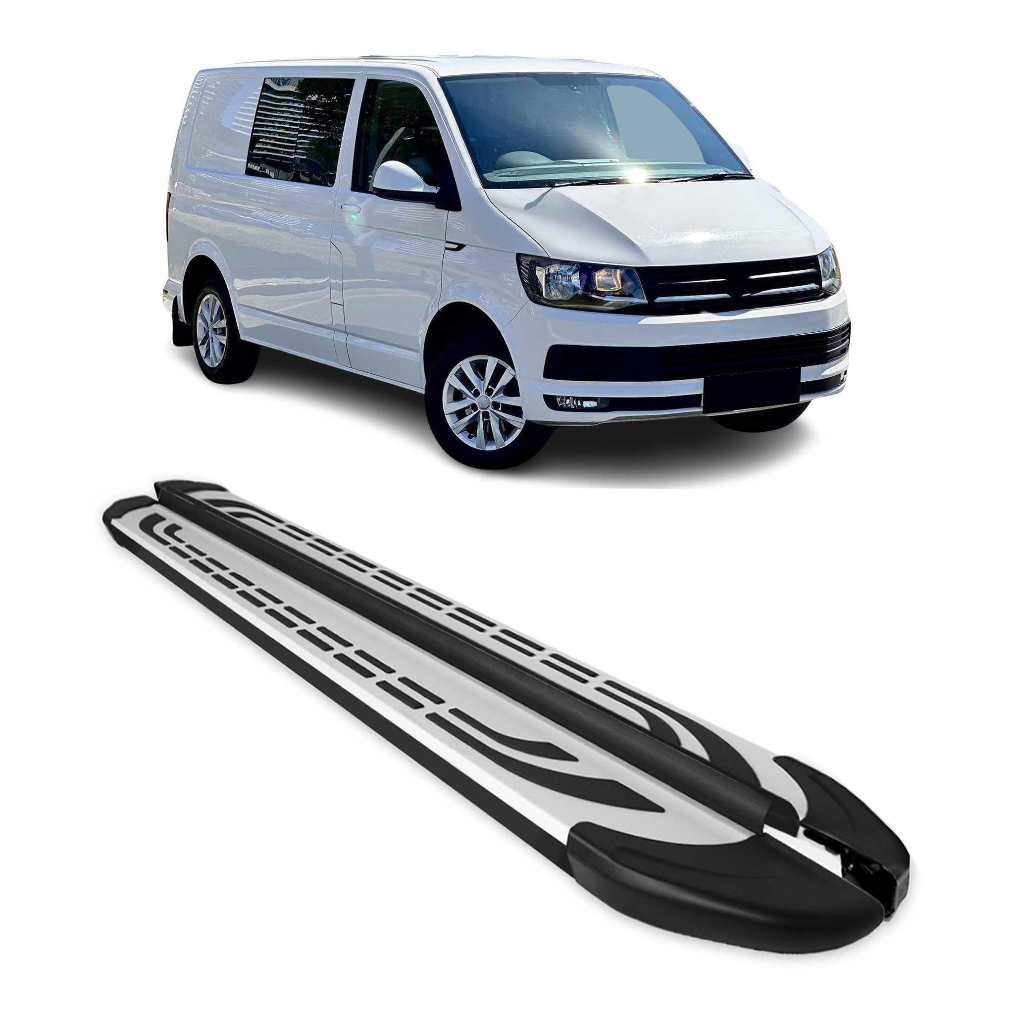 Marchepieds Latéraux pour VW T6 T6.1 Transporter 2015-22 L1 Alu Gris Noir Court
