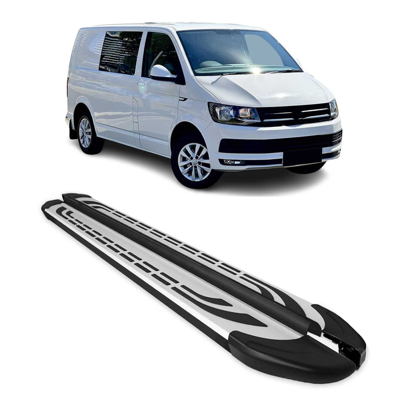 Marchepieds Latéraux pour VW T6 T6.1 Transporter 2015-22 L1 Alu Gris Noir Court