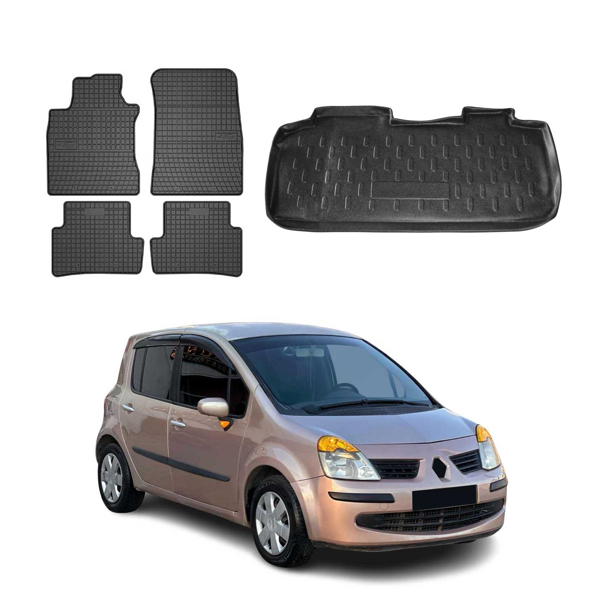 Kit Tapis de sol et coffre pour Renault Modus 2005-2013 TPE Noir