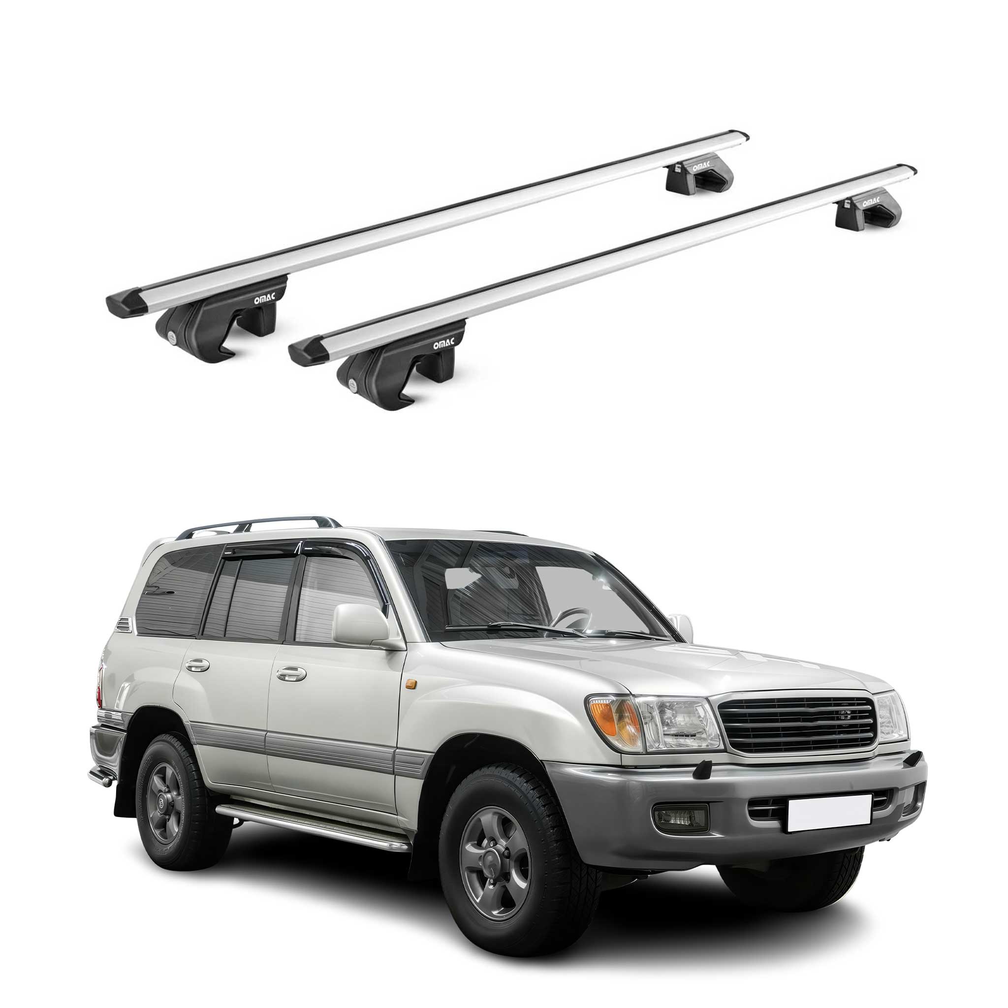 Barres de toit ABE pour Toyota Land Cruiser 90 120 1996-2009 5 P Alu Gris 2x