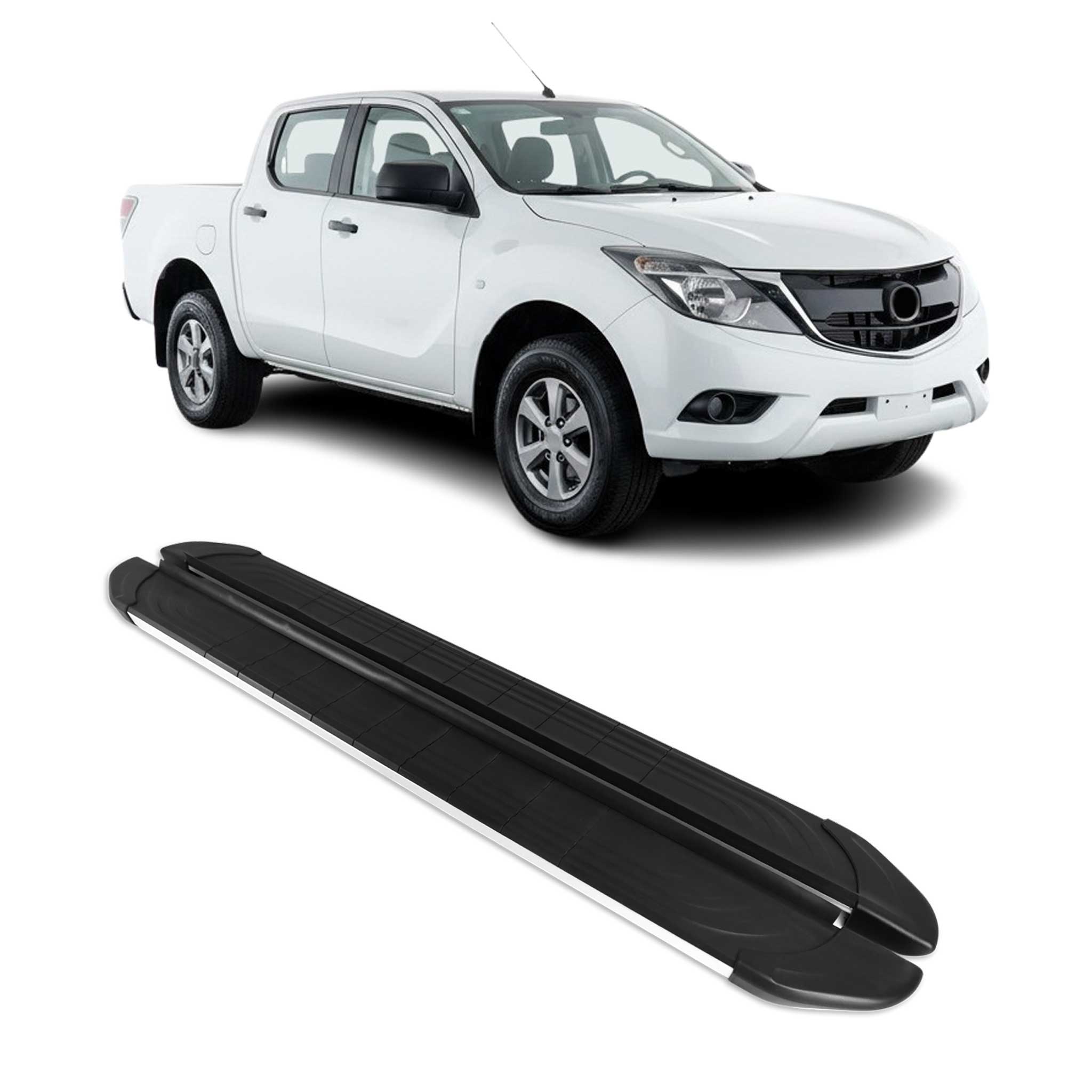 Marchepieds Latéraux pour Mazda BT-50 Double Cab 2012-2020 Alu Gris Noir 2Pcs