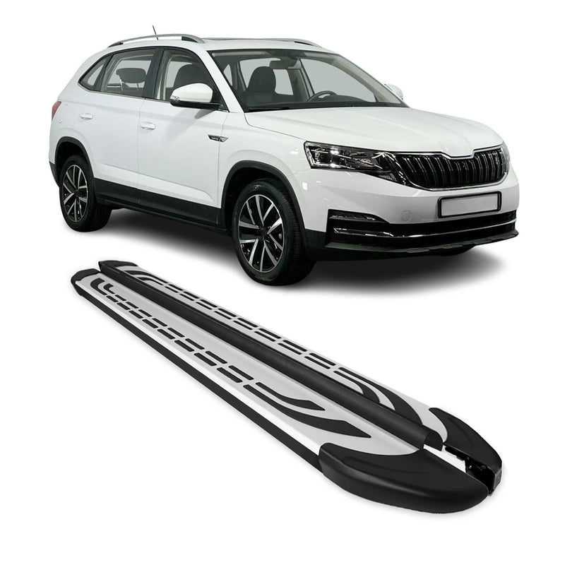 Marchepieds Latéraux Pédale pour Skoda Kamiq 2020-2025 Aluminium Noir Argenté