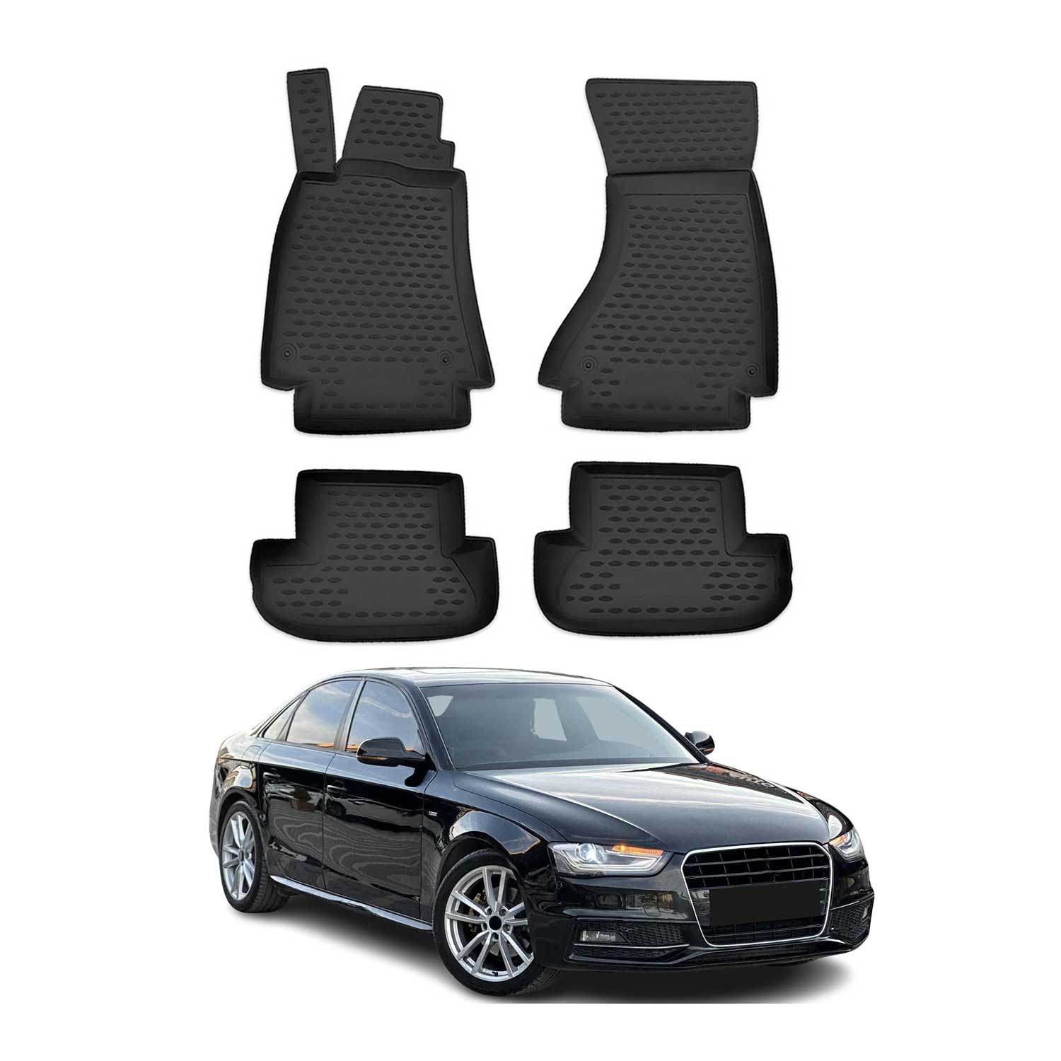 OMAC 3D Tapis de sol pour Audi A4 B8 Berline Break Allroad 2009-2016 TPE Noir