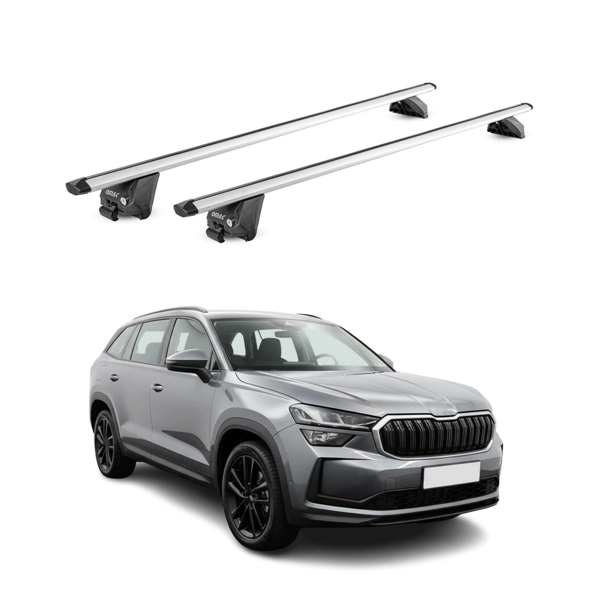 Barres de toit transversales pour Skoda Kodiaq II 2024-2026 Aluminium Gris ABE