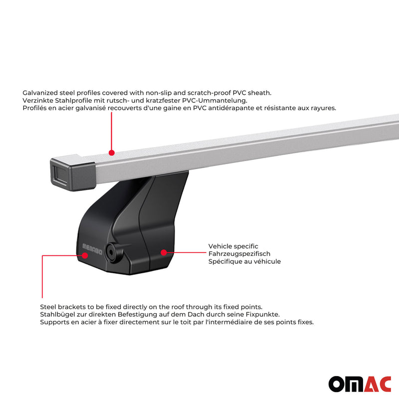 Barres de toit transversales pour Fiat Panda III 2015-2024 Acier Gris