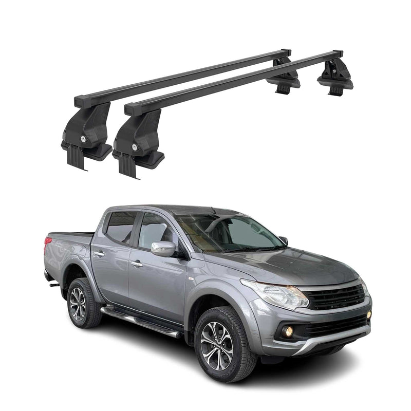 Menabo Barres de toit Transversales pour Fiat Fullback 2016-2019 Noir Acier 2x