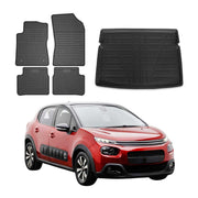 Kit Tapis de sol et coffre pour Citroen C3 2016-2024 HB en Caoutchouc Noir