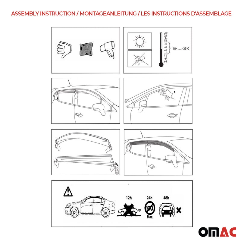 Déflecteurs de Vent pluie d'air pour Mercedes Classe E W211 2002-2009 Noir 4x