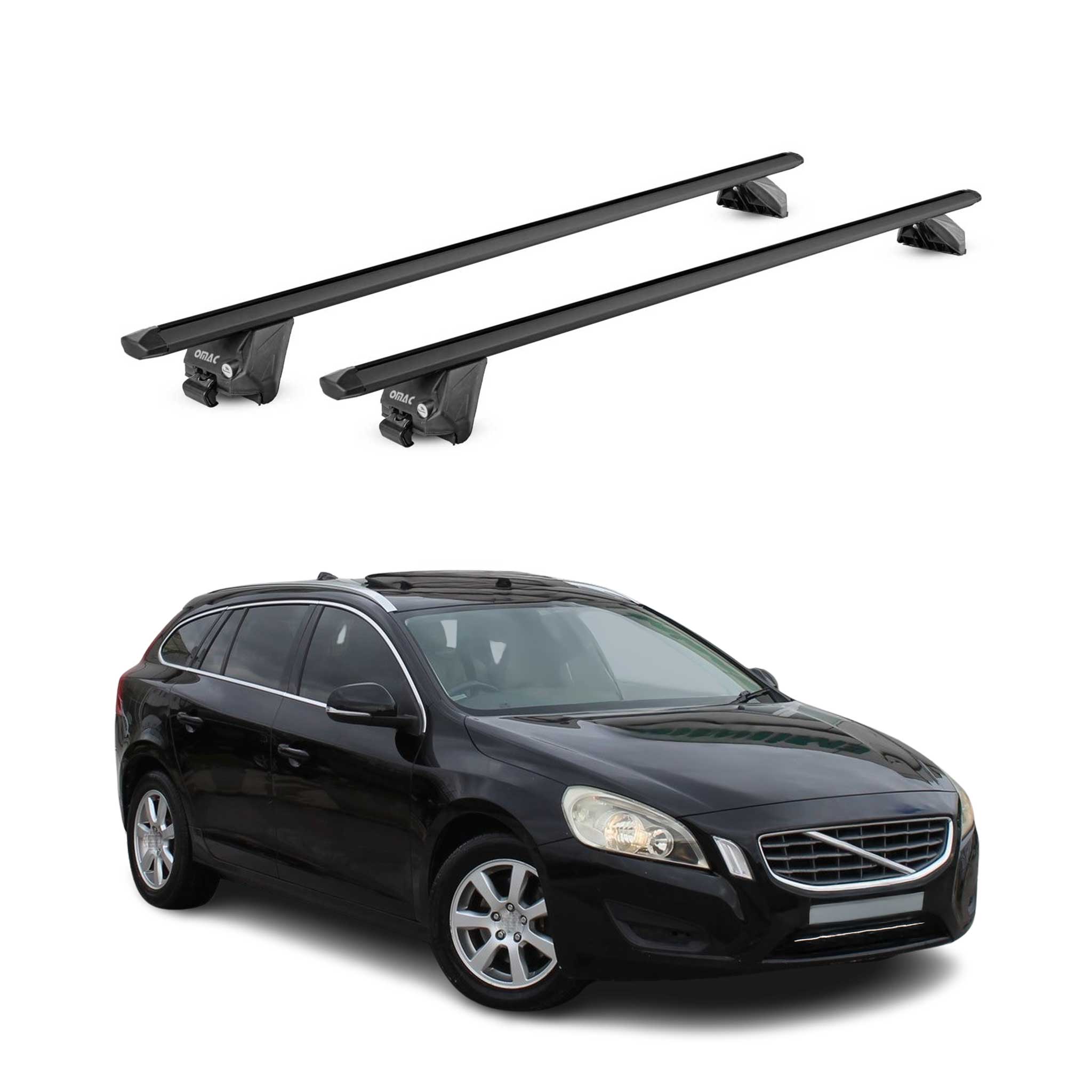 Barres de toit transversales pour Volvo V60/Cross Country 2010-2018 Alu Noir ABE