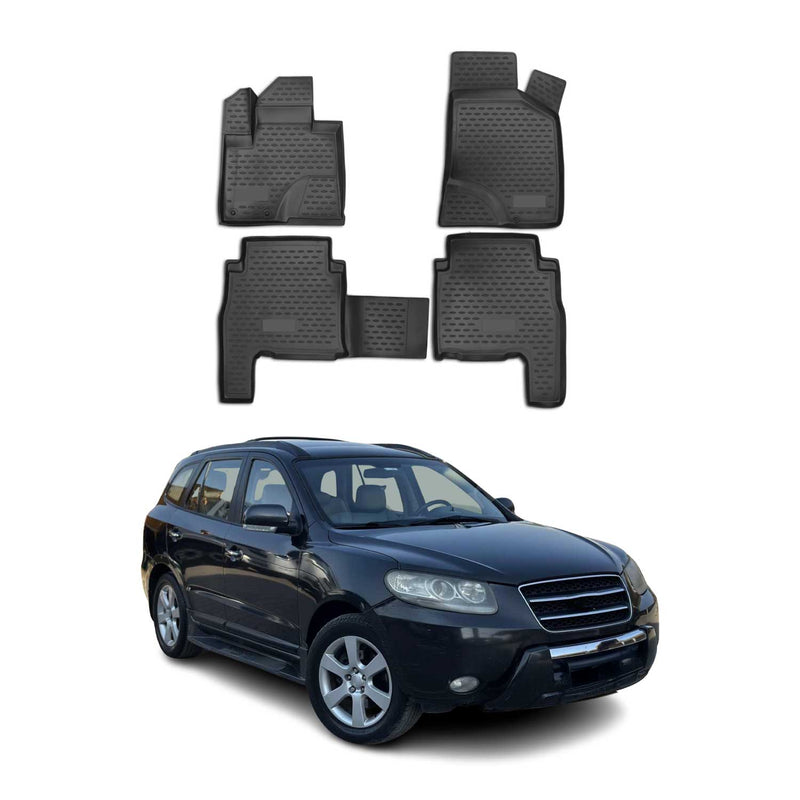 Tapis de sol pour Hyundai Santa Fe II 2006-2012 TPE en caoutchouc 3D Noir 4Pcs
