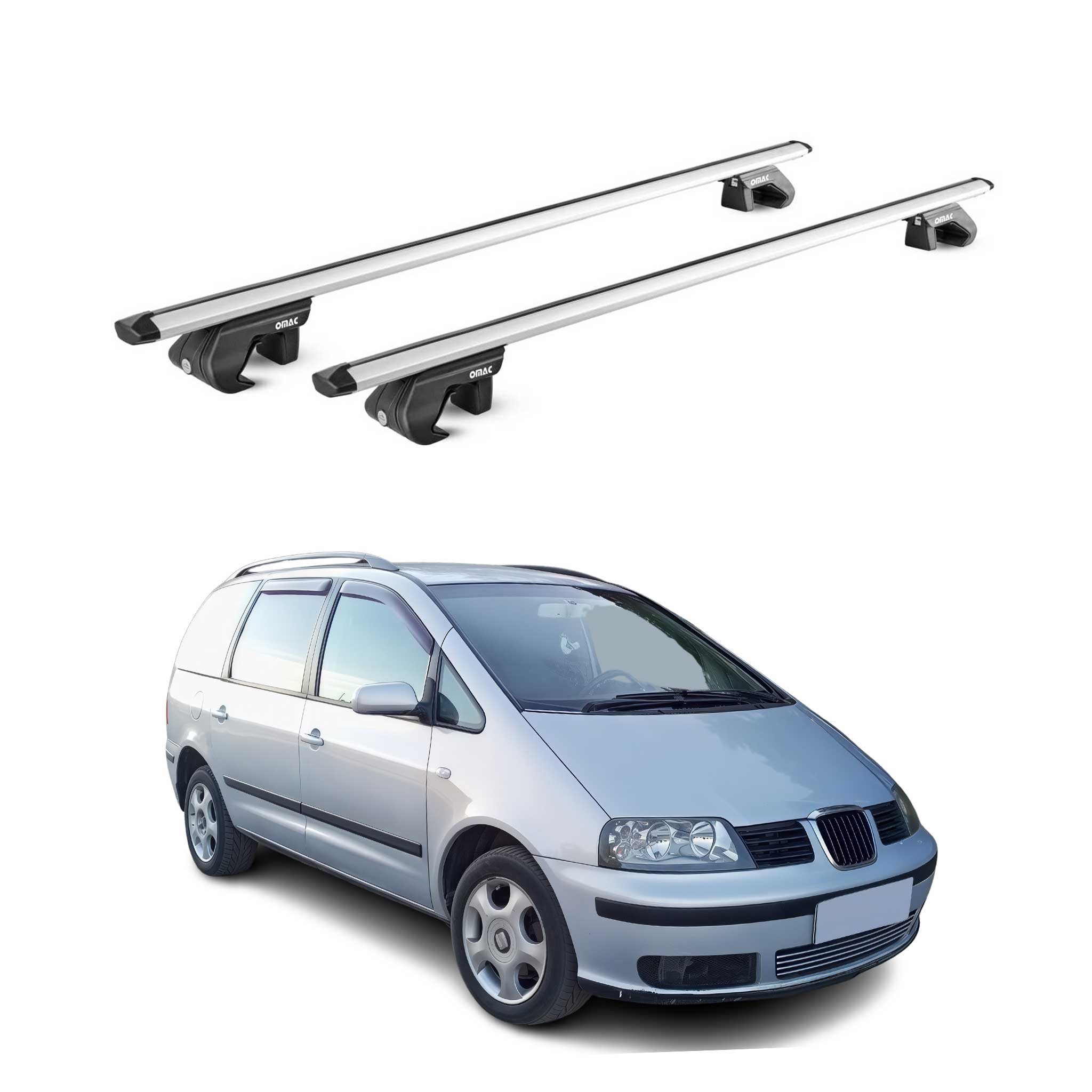 Barres de toit transversales ABE pour Seat Alhambra 7M 1996-2020 5 P Alu Gris 2x