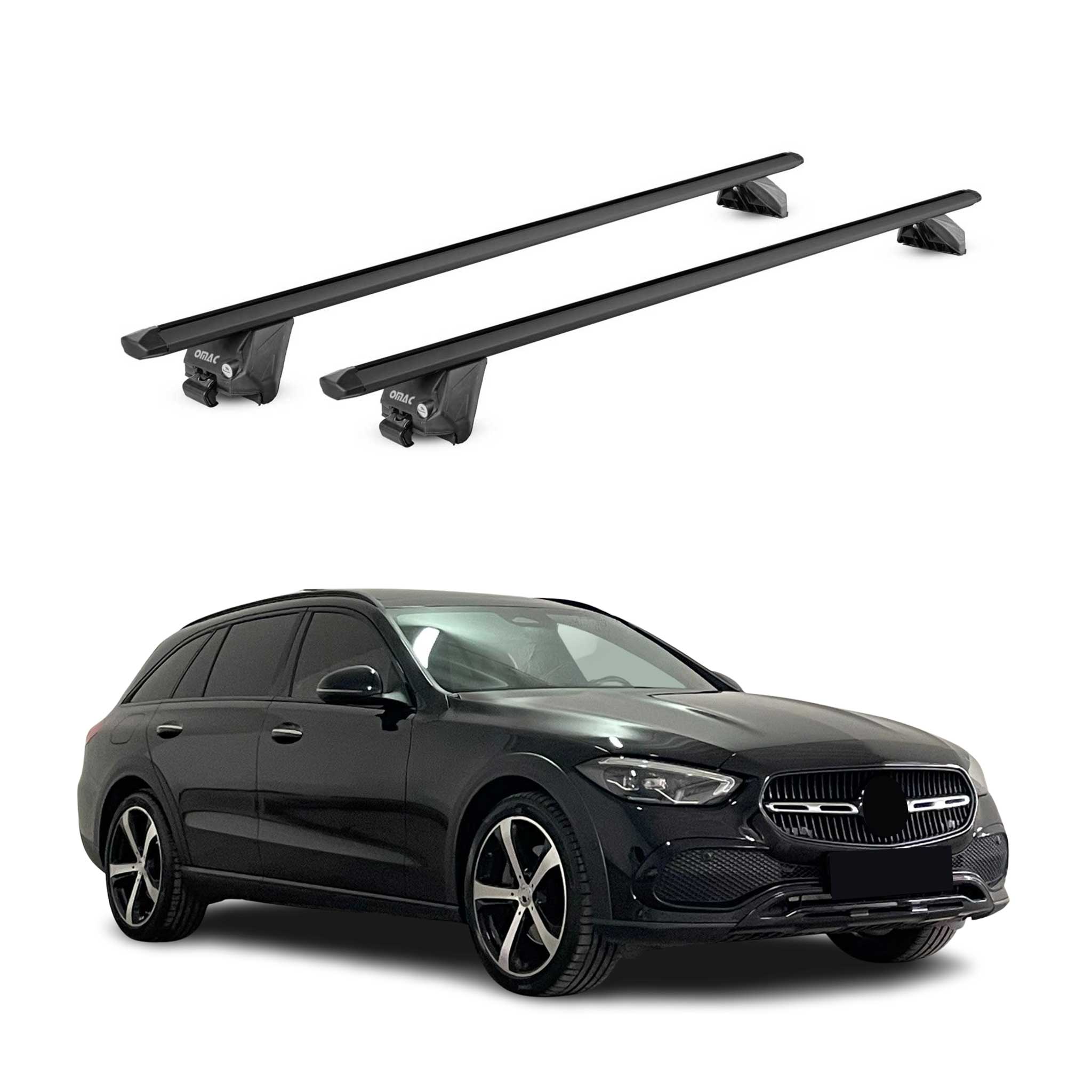Barres de toit pour Mercedes Classe C S206 2021-2026 Alu Noir 2 pièces ABE