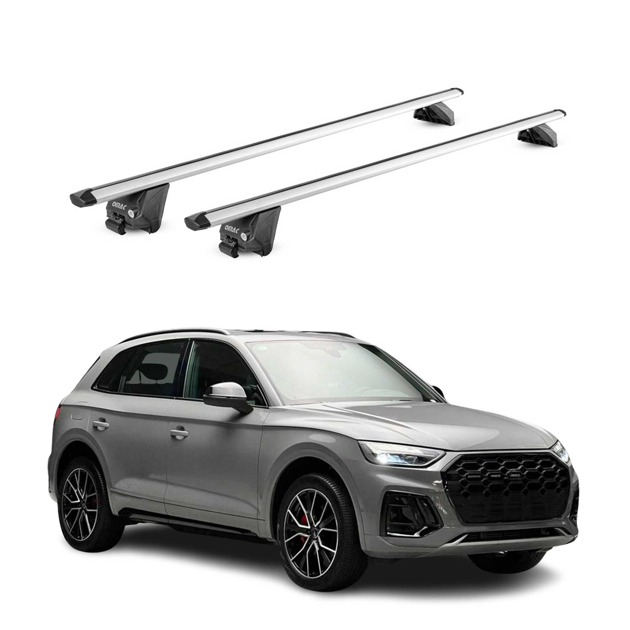 Barres de toit transversales pour Audi Q5 mk3 2025-2026 Alu Gris Argenté 2x ABE