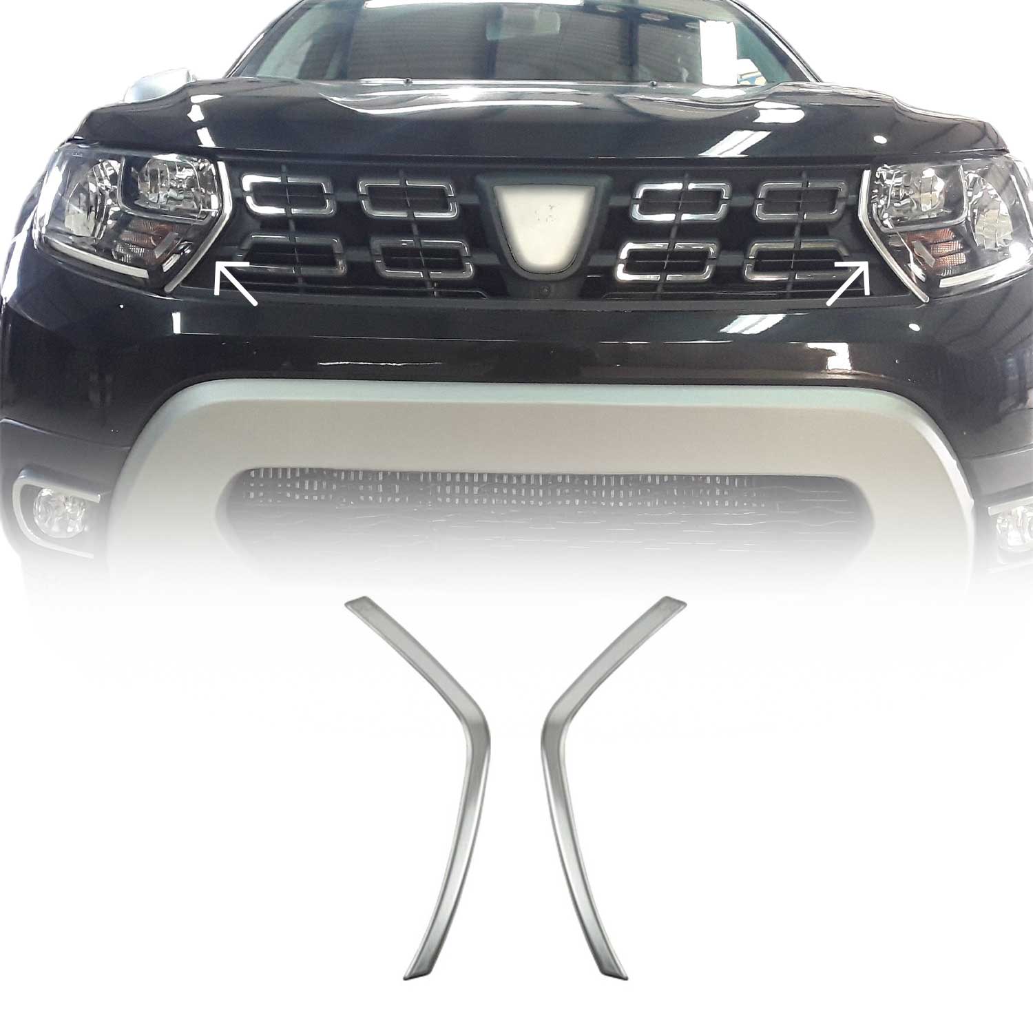 Moulures de Grille de Calandre - pour Dacia Duster 2018-2021 inoxy chromé brossé