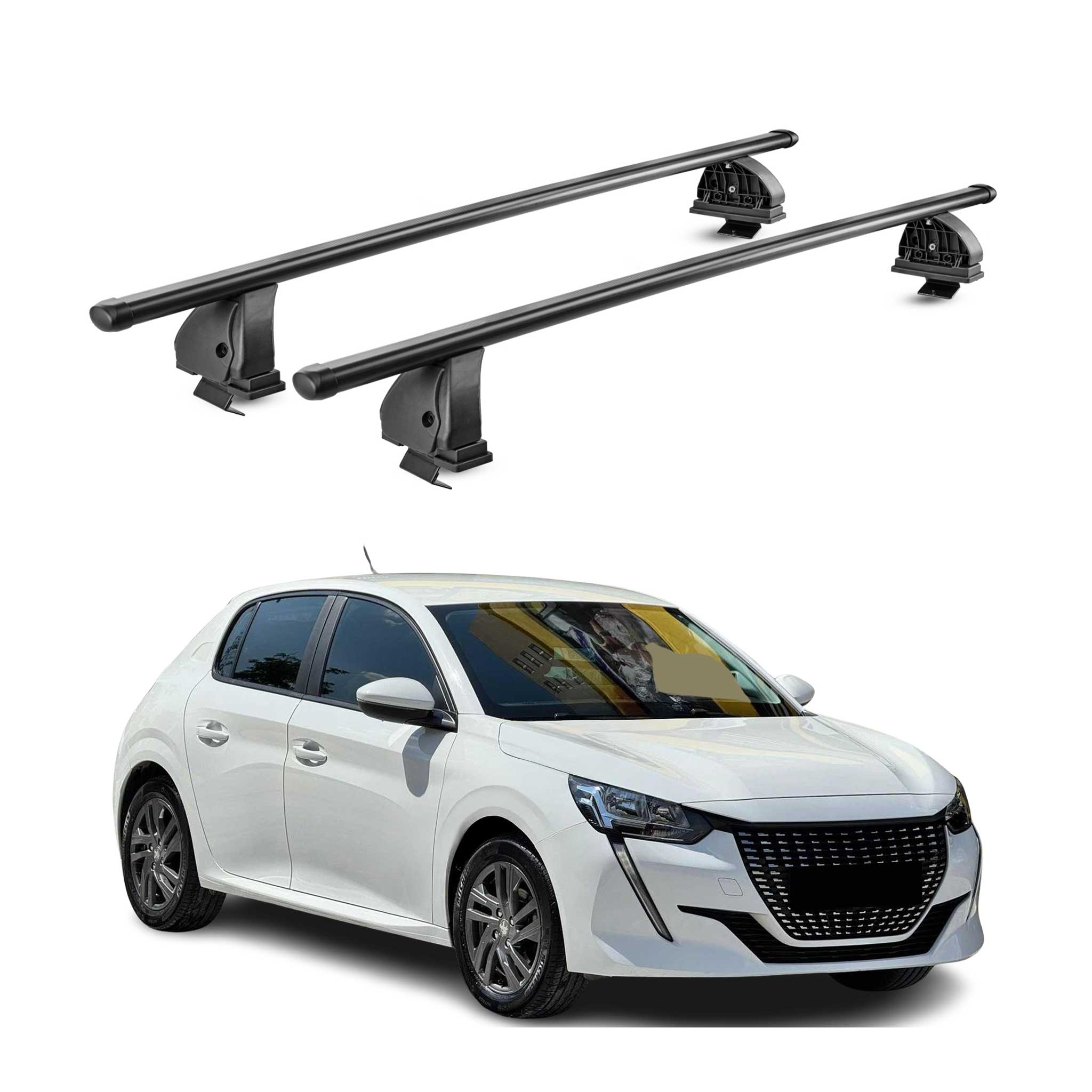 Barres de toit transversales acier pour Peugeot 208 II 2019-2026 TÜV Noir 2Pcs
