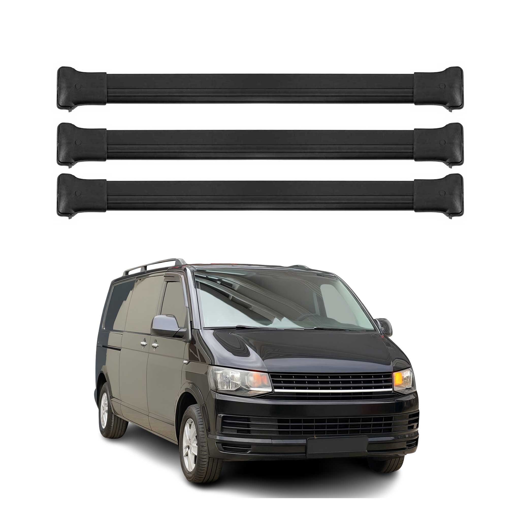 Barres de toit transversales pour VW T6 T6.1 Transporter 2015-2021 Alu Noir 3Pcs