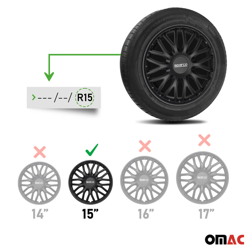 SPARCO Jeu Enjoliveurs de Roues 15 Pouces Noir en ABS 4 piéces