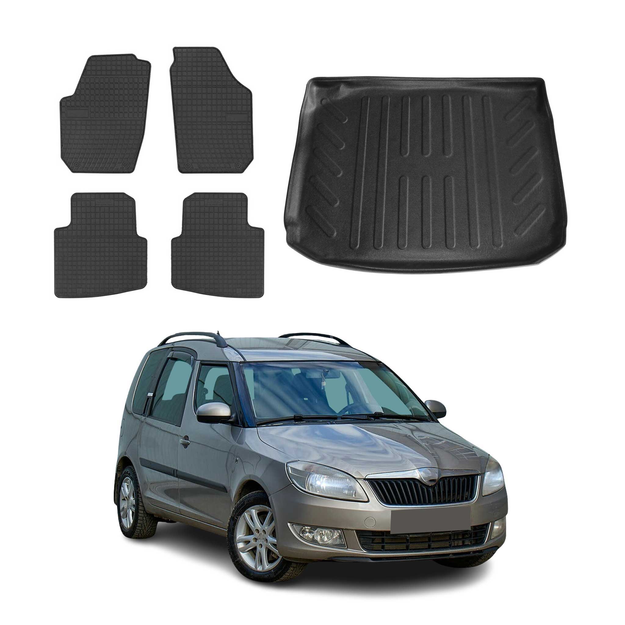 Kit Tapis de sol et coffre pour Skoda Roomster 2006-2015 TPE Noir