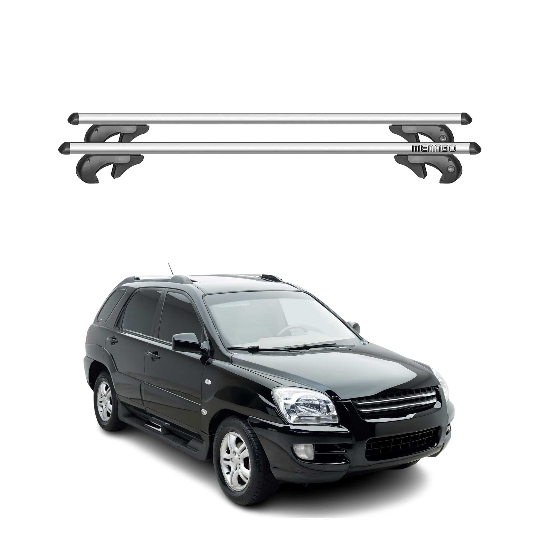 Barres de toit transversales pour Kia Sportage JE 2004-2010 90kg Alu Gris 2x