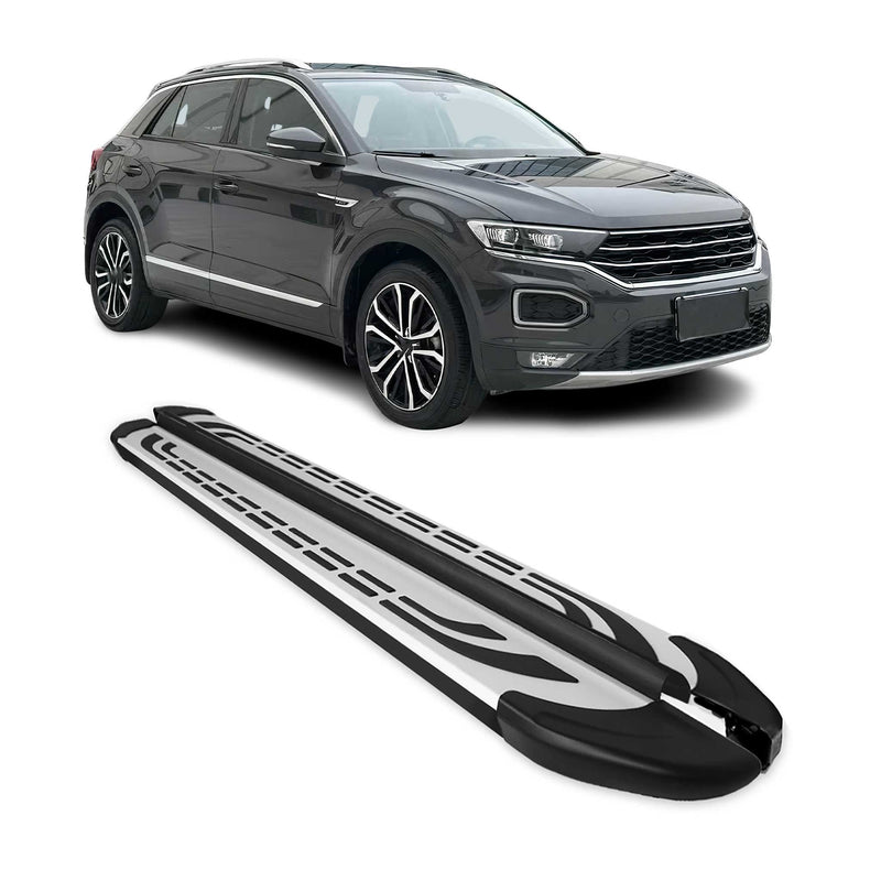 Marchepieds Latéraux Pédale pour VW T-Roc 2017-2025 Aluminium Noir Argenté