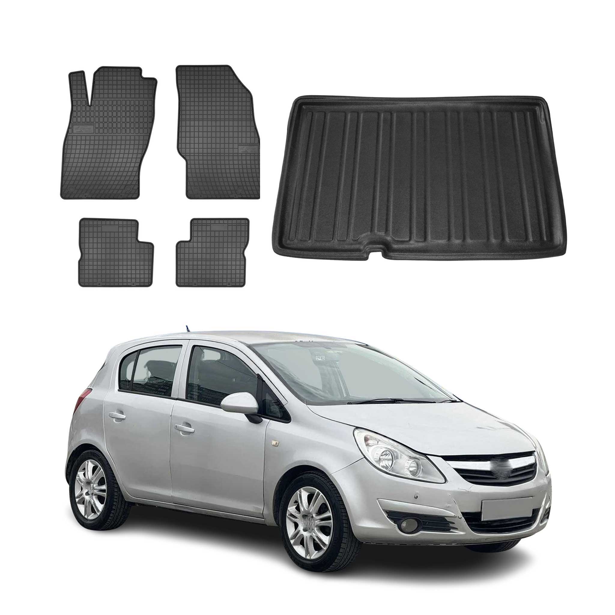 Kit Tapis de sol et coffre pour Opel Corsa D 2006-2014 TPE Noir