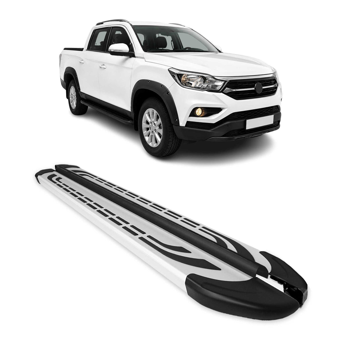 Marchepieds latéraux pédale pour Ssangyong Musso Q200 2018-2026 2Pcs Alu Gris