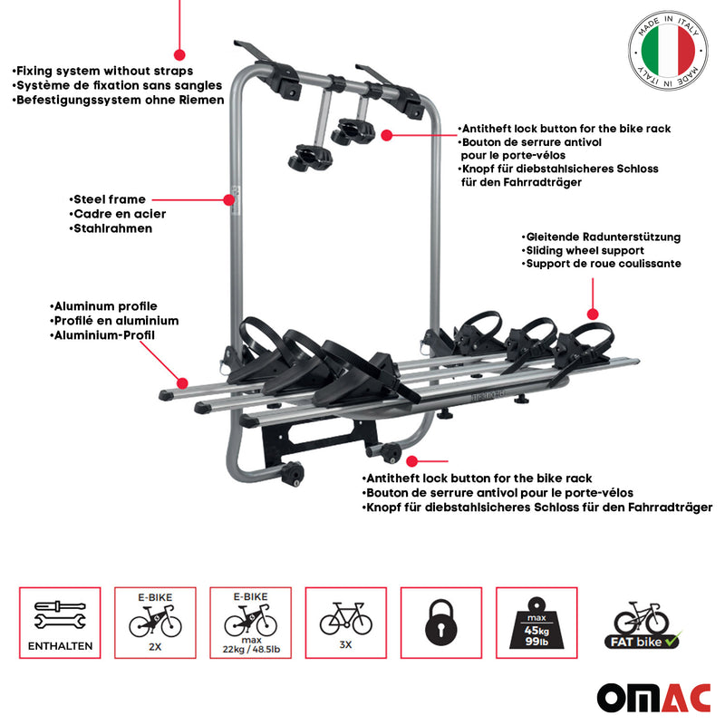 Menabo Shadow porte-vélos sur hayon pour VW Caddy 4 IV 2015-2021 Alu