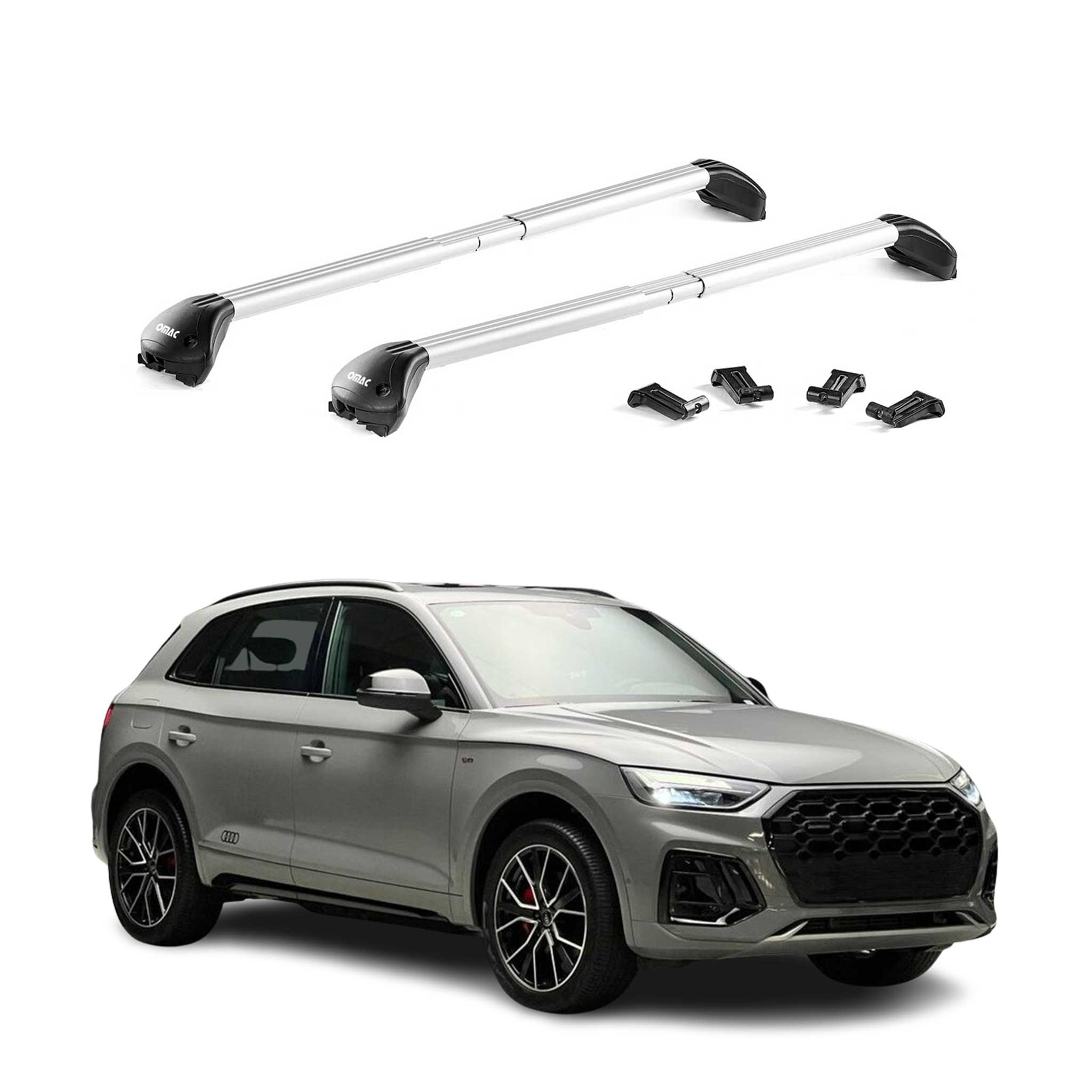 Barres de toit transversales pour Audi Q5 mk3 2025-2026 Aluminium Gris 2x ABE
