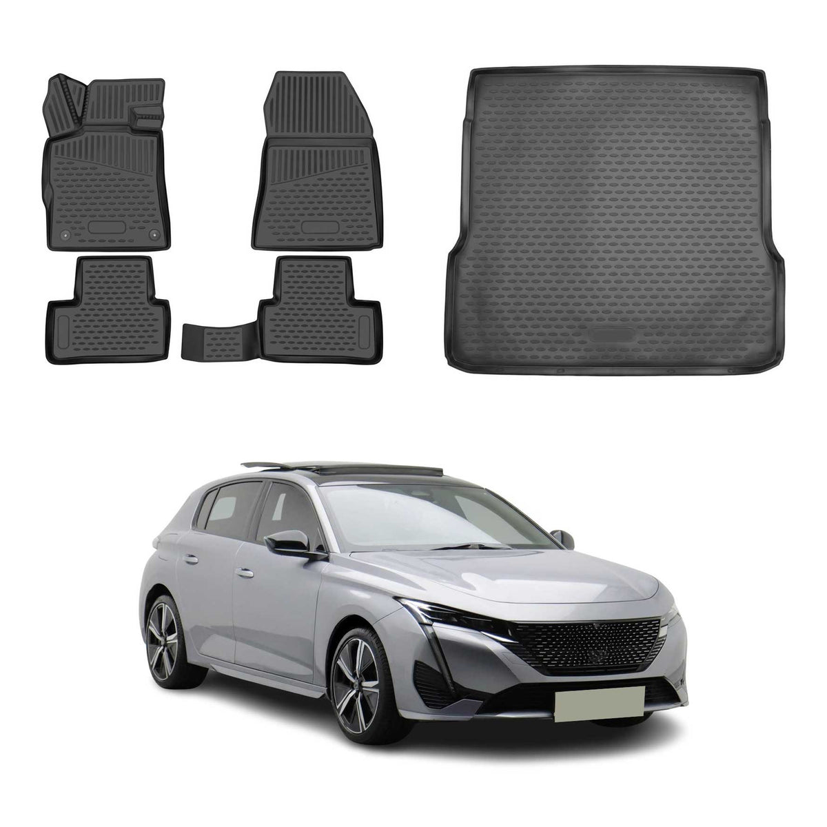 OMAC Kit Tapis de Sol et Coffre pour Peugeot 308 Hatchback 2021-2024 Pre-FL