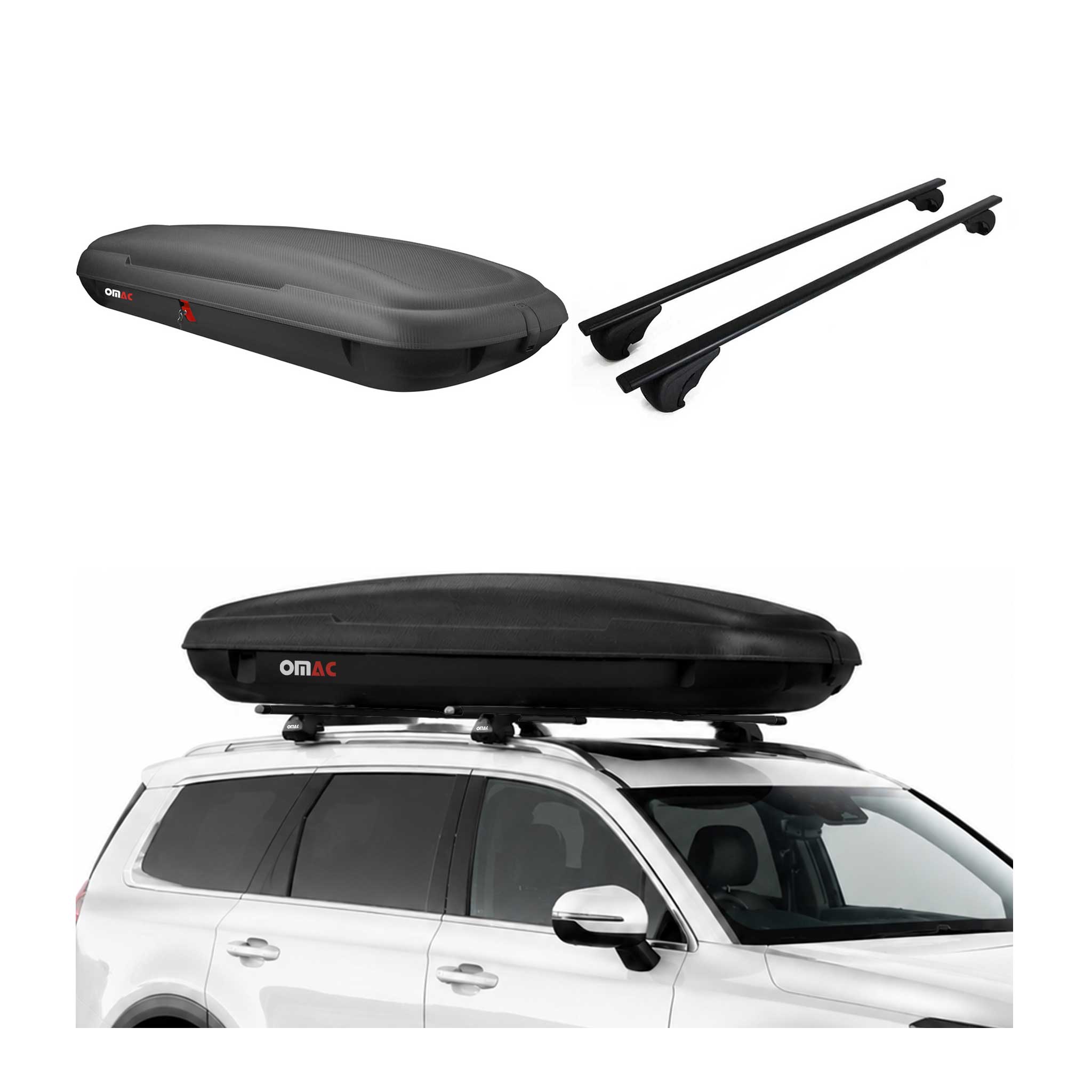 Coffre de Toit 480L + Barres de Toit pour VW Touran II 2015-2026 Noir