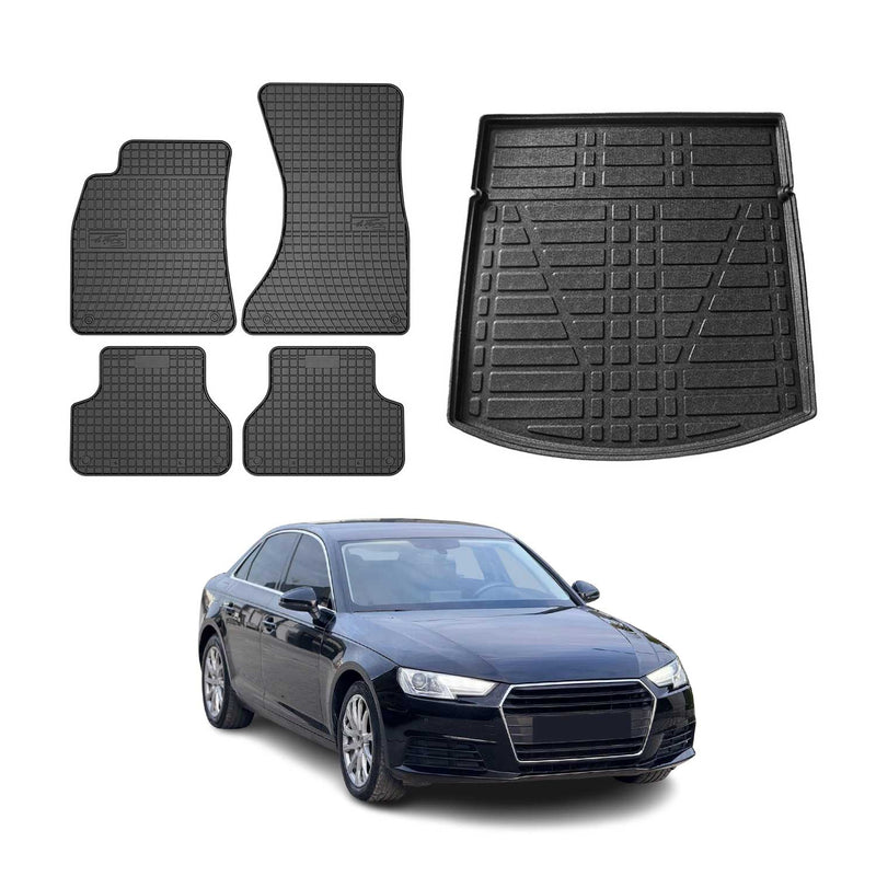 Kit Tapis de sol et coffre pour Audi A4 S4 B9 Berline 2015-2025 Noir TPE
