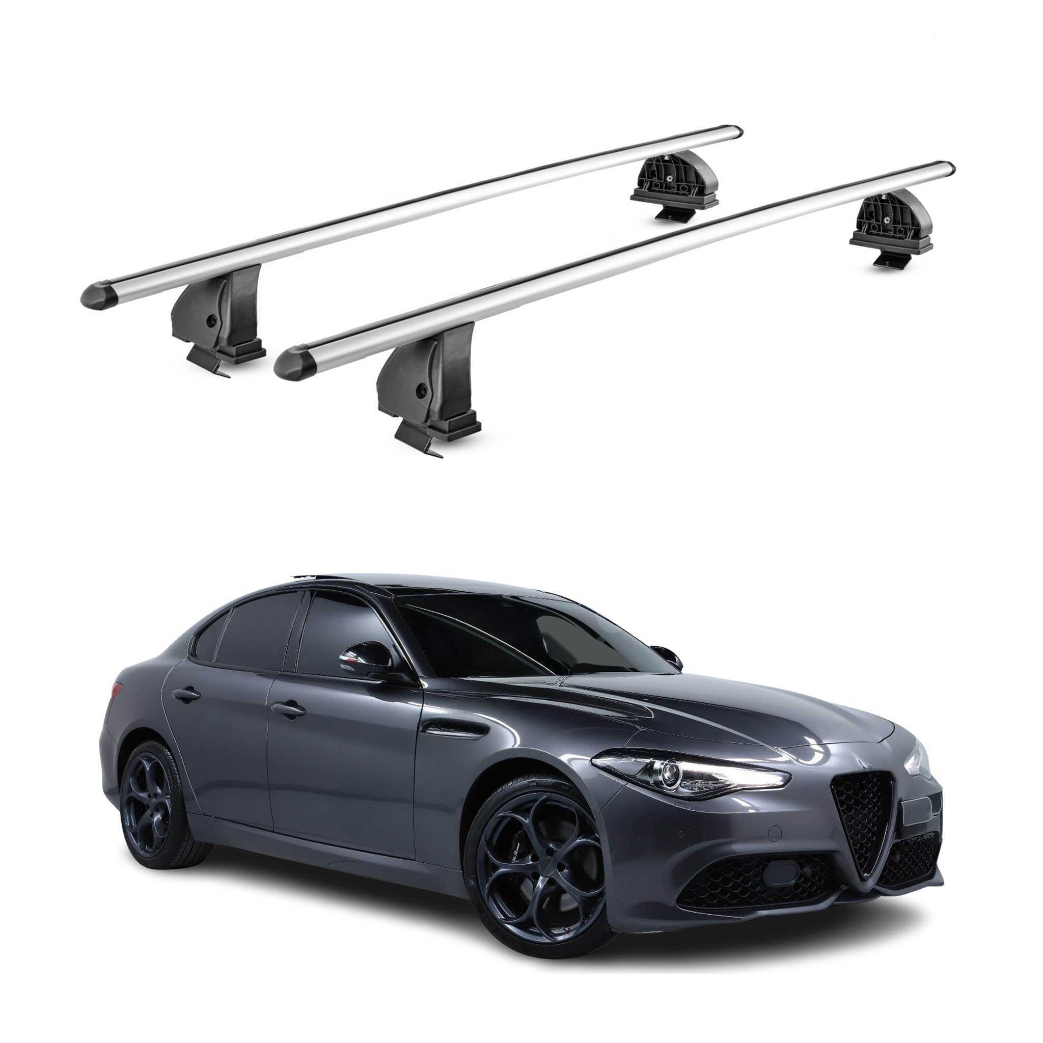 Barres de toit transversales Alu pour Alfa Romeo Giulia 2015-2026 TÜV Gris 2Pcs
