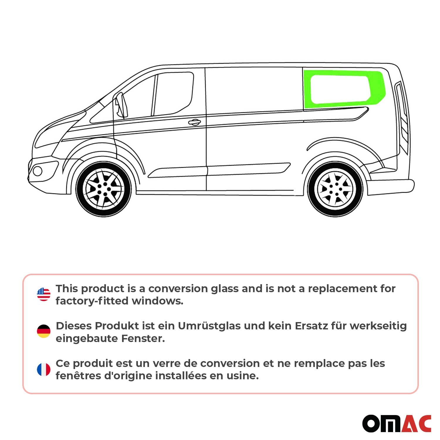 Vitre Porte pour Ford Transit Custom 2013-2024 L1 Gauche non coulissante