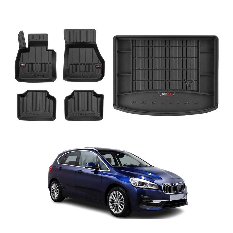 OMAC Kit Tapis de sol et coffre pour BMW Série 2 Active Tourer F45 2014-21 Noir