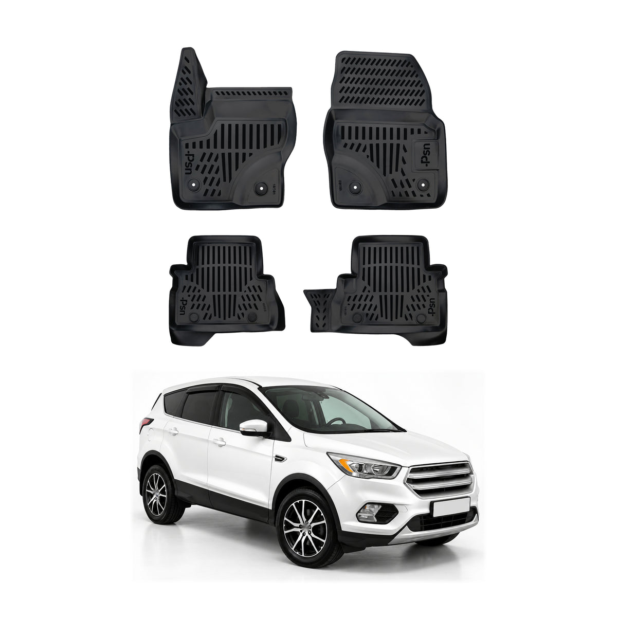 Tapis de sol pour Ford Kuga 2008-2019 / C-MAX 2003-2010 Noir 3D en TPE 4Pcs