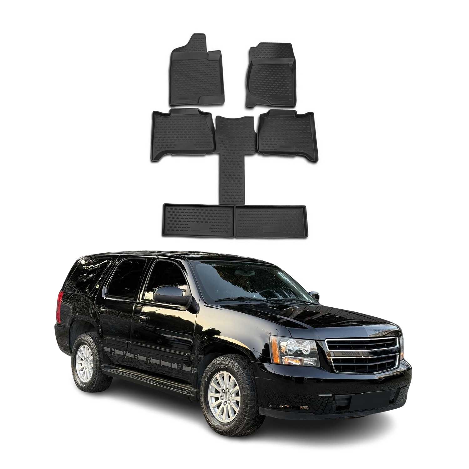 Tapis de sol pour Chevrolet Tahoe 2007-2014 7Places en caoutchouc TPE 3D Noir 6x