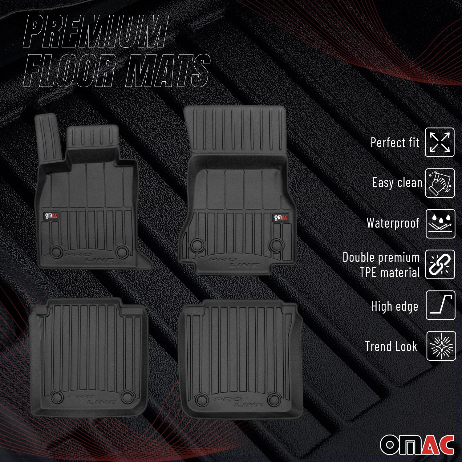 OMAC Tapis de sol caoutchouc pour BMW Série 7 G70 i7 G70 2022-2026 Noir Premium