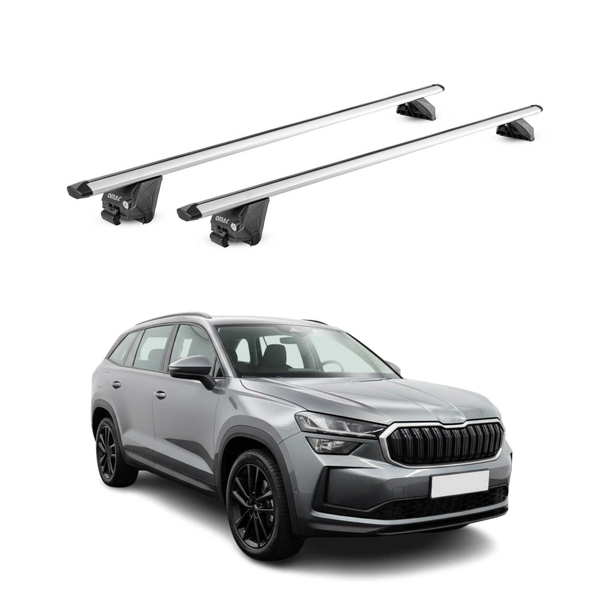 Barres de toit transversales pour Skoda Kodiaq II 2024-2026 Aluminium Gris ABE