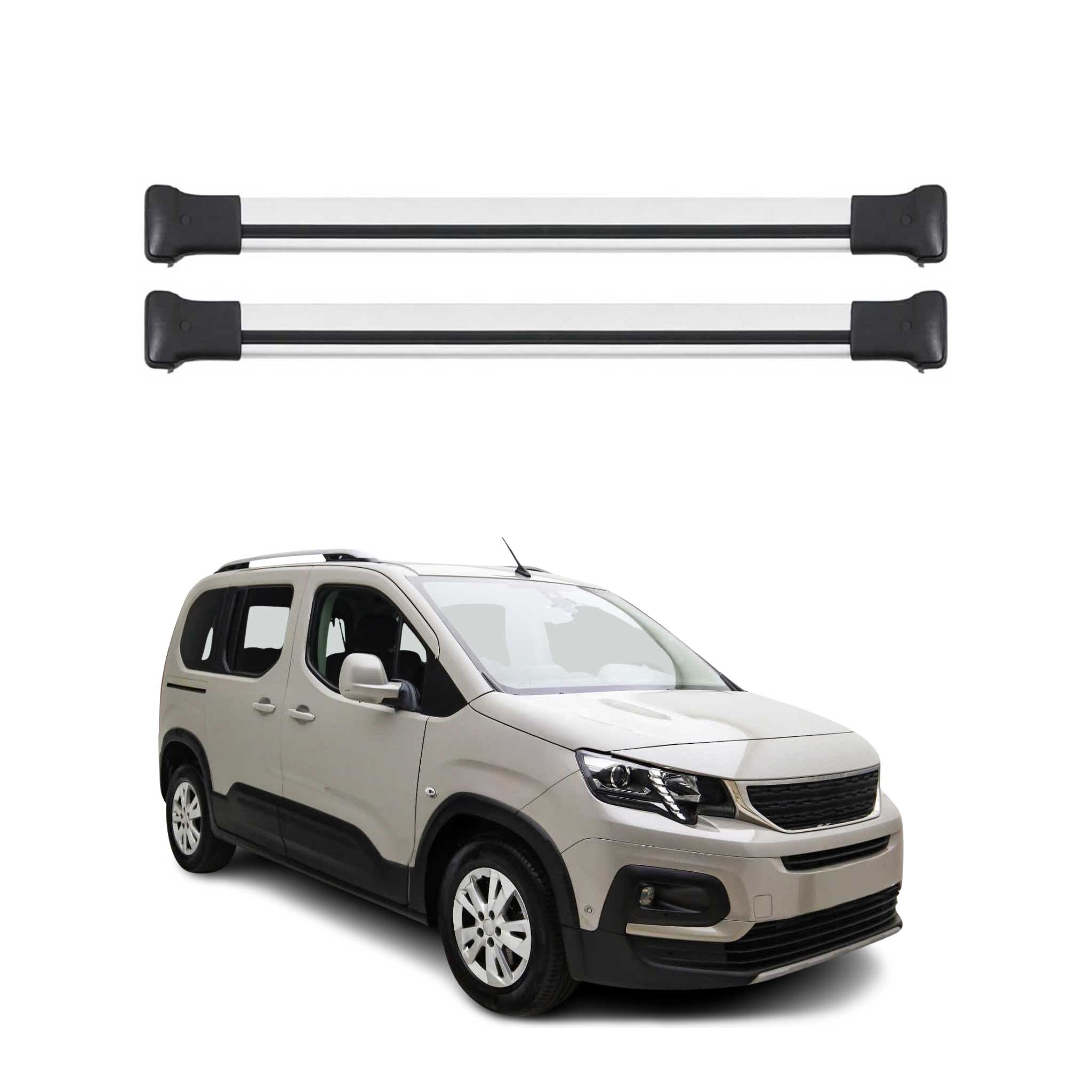 Barres de toit transversales pour Peugeot Rifter 2018-2026 en Alu Gris