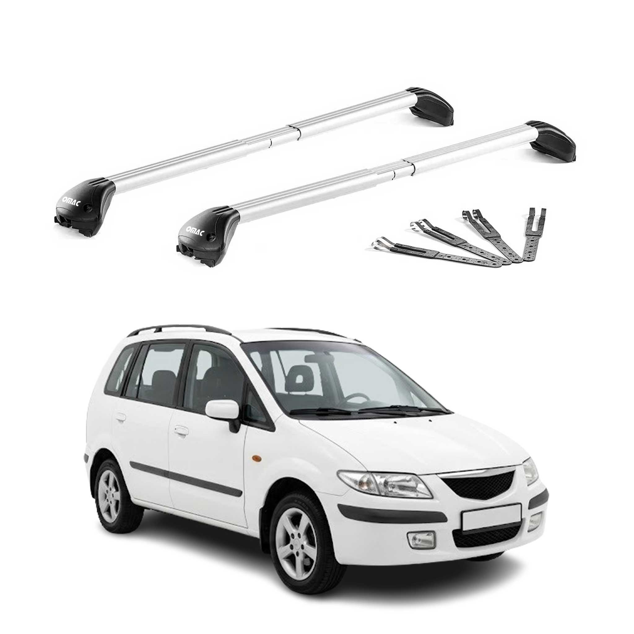 Barres de toit pour Mazda Premacy I 1999-2004 Aluminium Gris Argenté 2pièces ABE