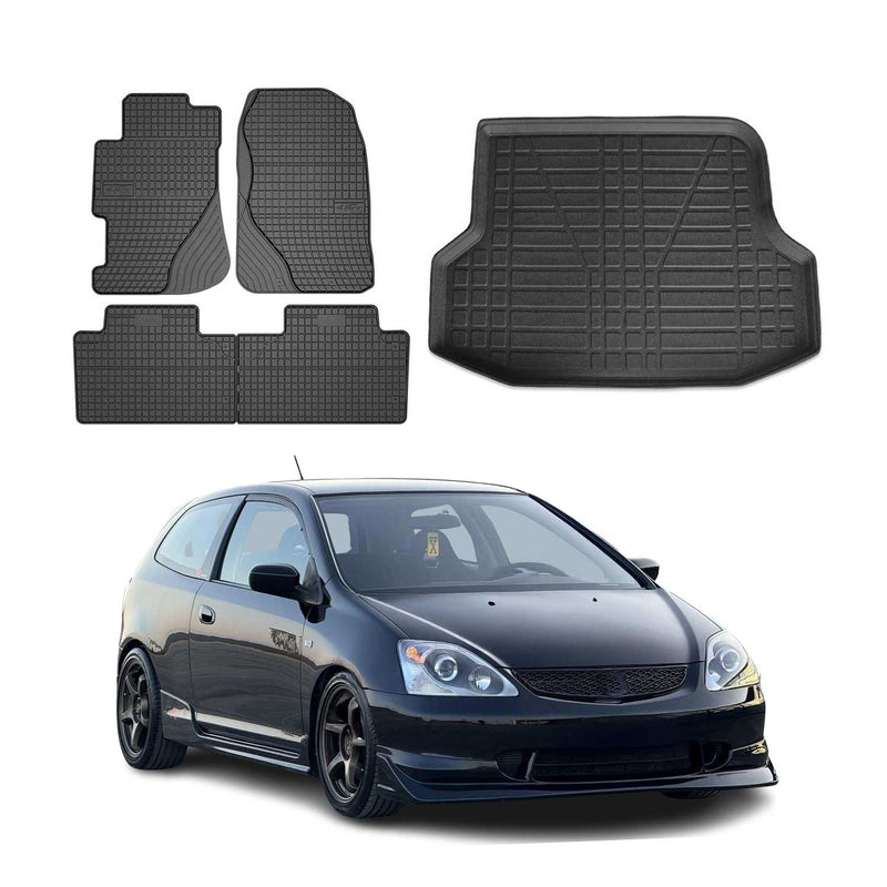 Kit Tapis de sol et coffre pour Honda Civic VII 2000-2006 Berline TPE Noir